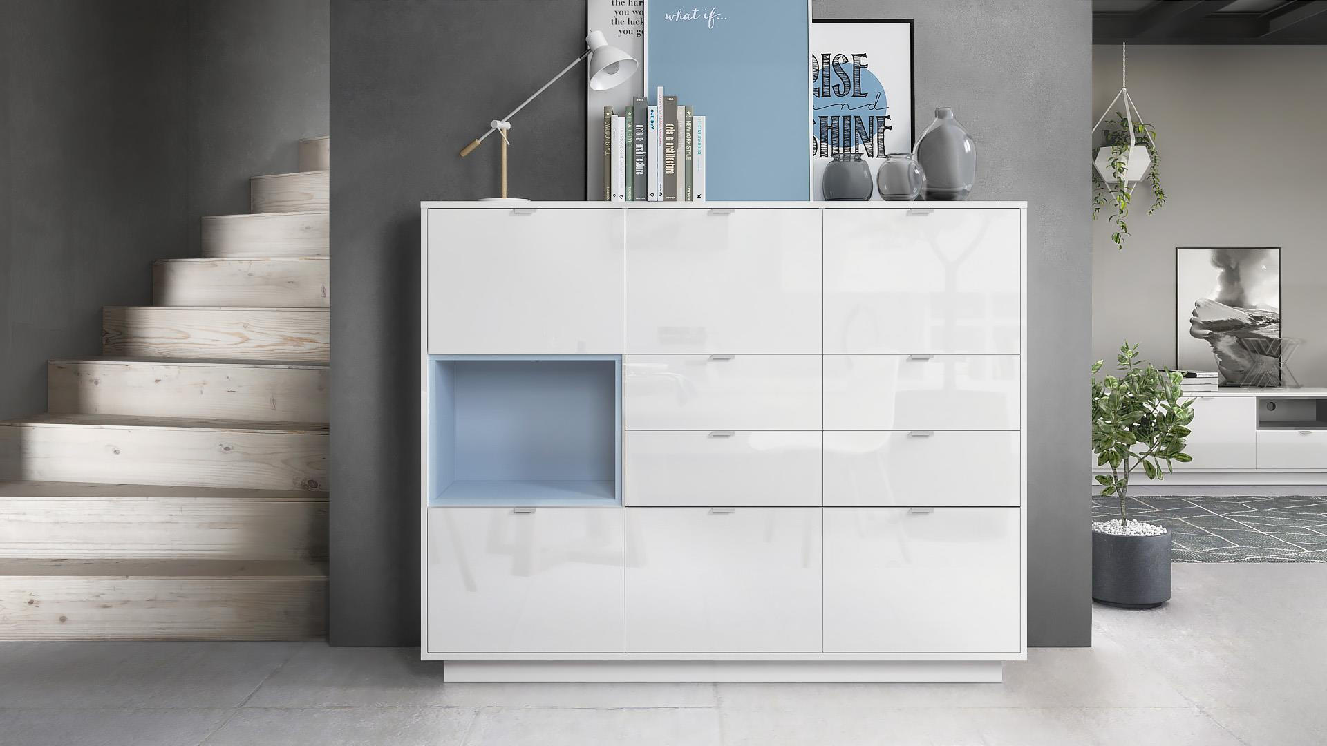 HIGHBOARD Metro Einsatz in Denim matt - Pastellblau, Holzwerkstoff (153/123/38cm) - Vladon