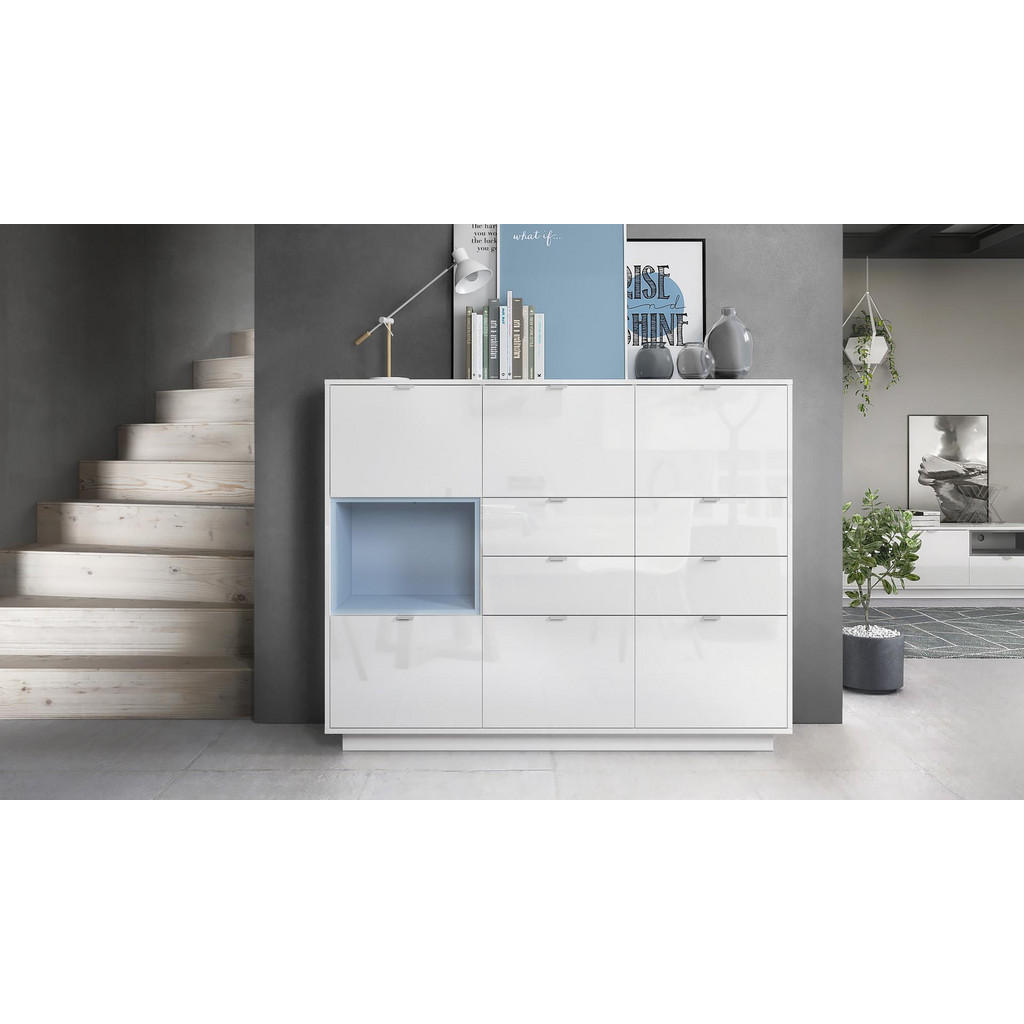 Thumbnail - Vladon Highboard, Pastellblau, Holzwerkstoff, 153x123x38 cm, Wohnzimmer, Kommoden & Sideboards, Highboards