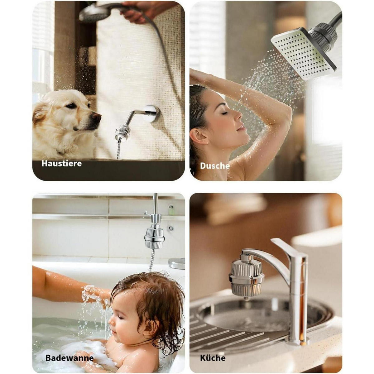 DUSCHFILTER 34-Stufen mit Vitamin C für hartes Wasser - Silberfarben, Metall (9.5/12.7/9.5cm)