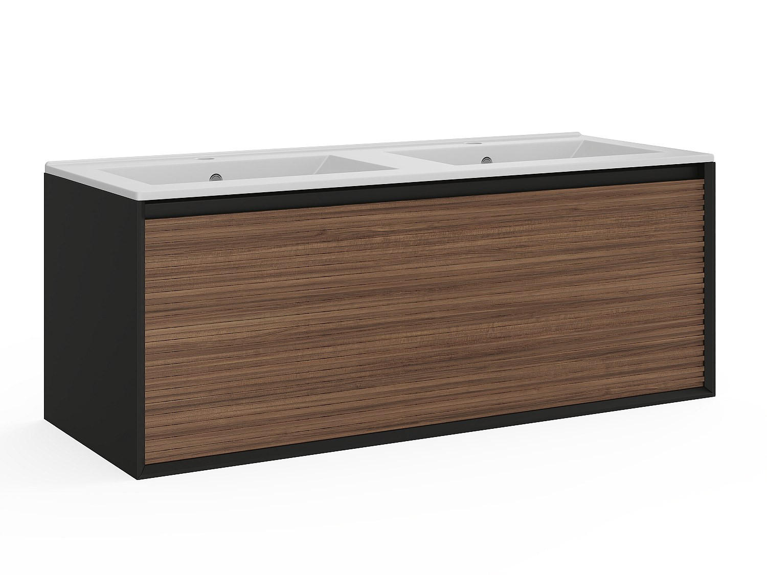 DOPPELWASCHTISCH - 120 cm x 45.8 cm - Holz, Platte - Schwarz, Naturfarben Dunkel - BANIVA - Schwarz/Naturfarben, Holz (120/45/45.8cm) - Vente-Unique