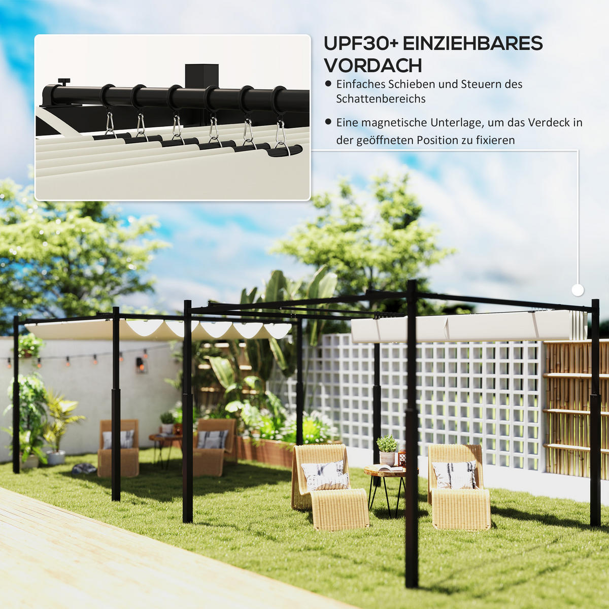 PERGOLA aus Metall ca. 3x3m - Creme, Metall (298/230/298cm) - Outsunny