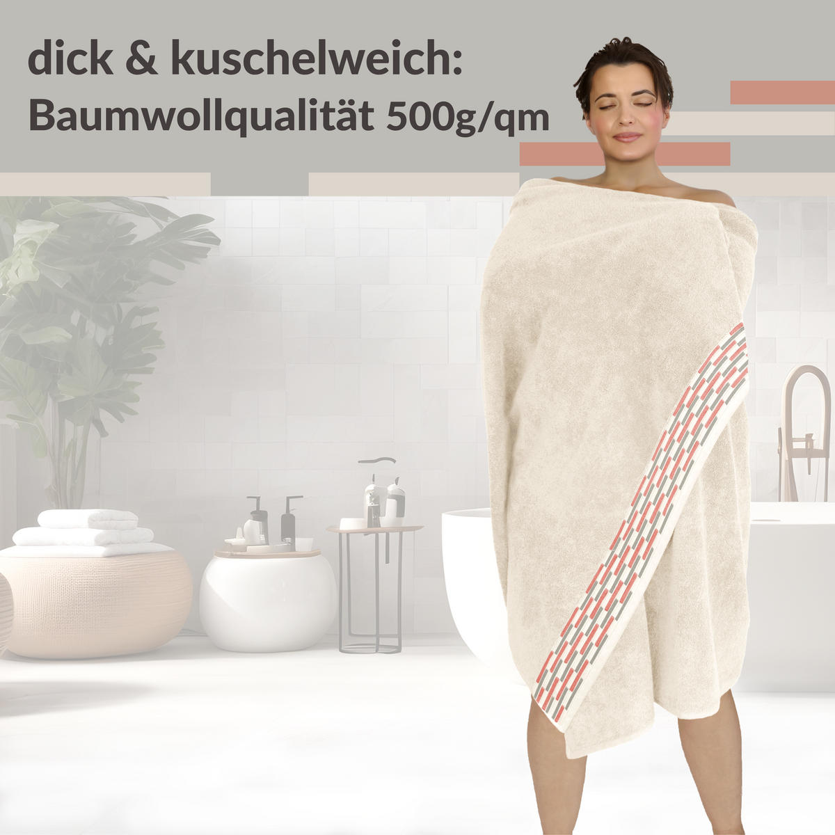 BADETUCH extra groß Lugano Natur 90x180 cm - Naturfarben, Textil (90/180cm) - Lashuma