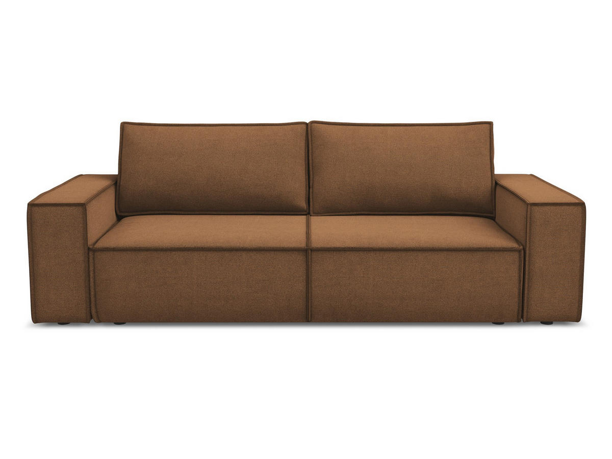 3-SITZER SOFA mit Schlaffunktion Strukturstoff Stoff Orange - Terra cotta/Schwarz, Kunststoff/Textil (255/85/105cm) - Makamii