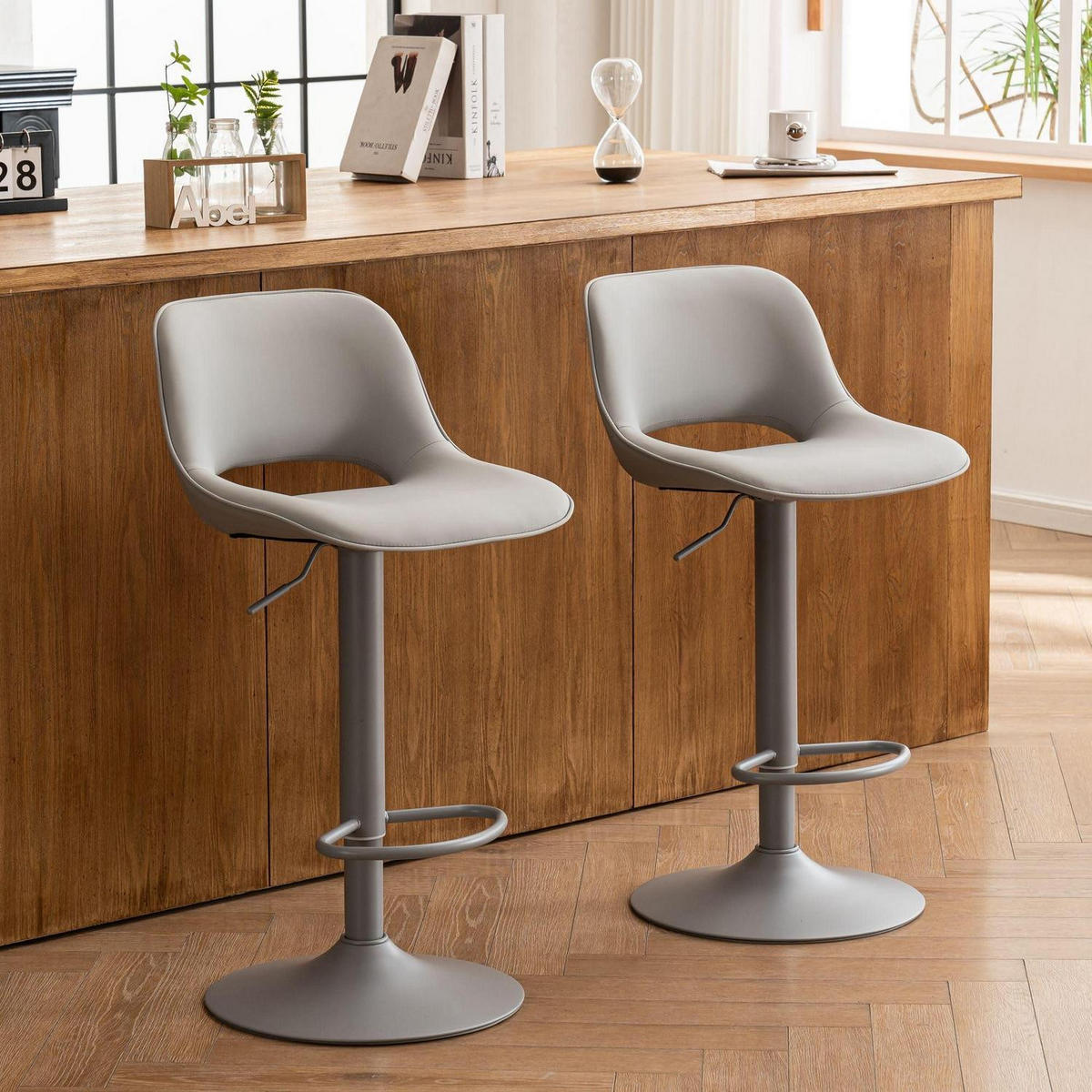 BARHOCKER 2er Set Grau Höhenverstellbar Drehstuhl - Grau, Kunststoff (49/80/44cm)