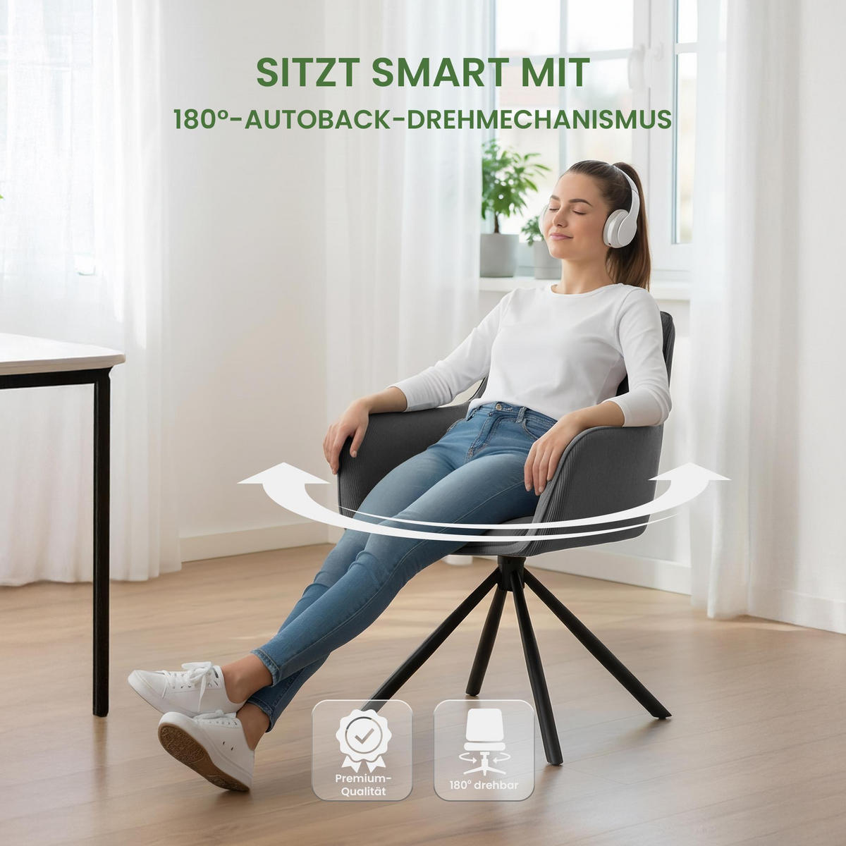 ARMLEHNENSTUHL Cord Grau - Schwarz/Grau, Textil/Metall (58/84/59cm) - CLP