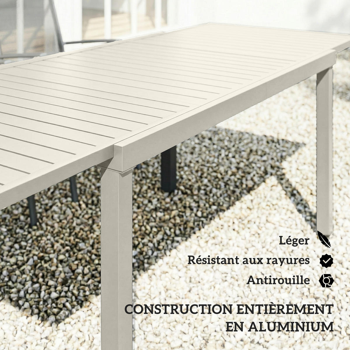 GARTENTISCH DE-14179 150-225 cm, für 6-8 Personen Weiß - Weiß, Metall (225/85/75cm) - ComfortXL
