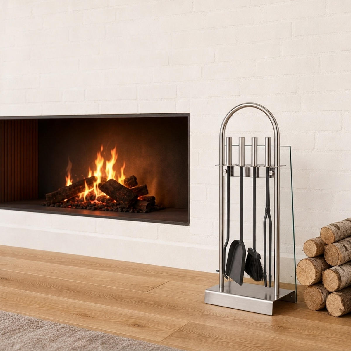 KAMINBESTECK Silber 5-teilig Edelstahl - Multicolor, Glas/Metall (24.5/75/17cm) - Relaxdays