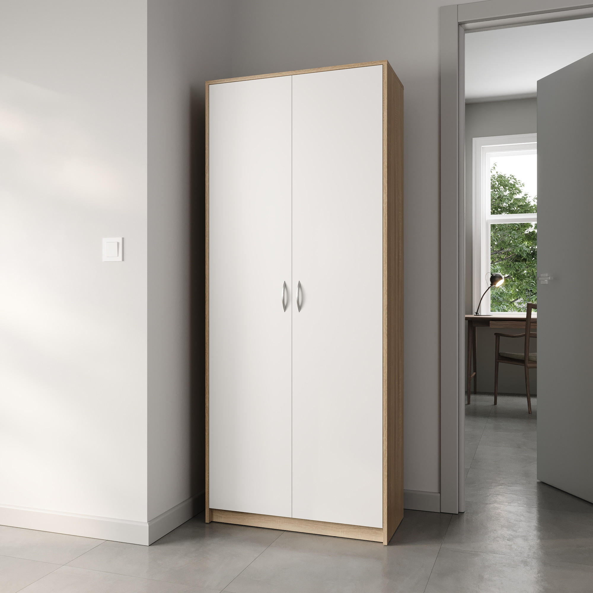 MEHRZWECKSCHRANK mit 5 Fächern und 2 Türen in Sonoma / Weiß - Weiß/Sonoma Eiche, Holzwerkstoff (74/180/35cm) - Home Collective