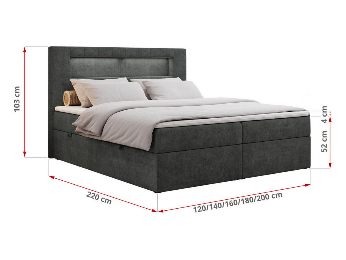 BOXBETT GOLD-5 LED 120/200 Dunkelgrau Struktur - H3 - Dunkelgrau, Holz/Textil (120/200cm) - MKS