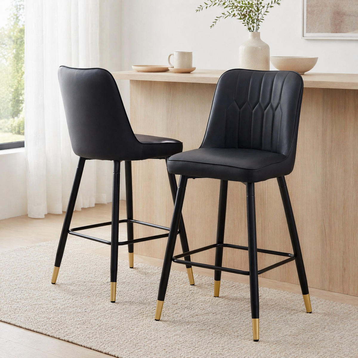 BARHOCKER 2er-Set 100 cm Schwarz mit Rückenlehne - Schwarz, Metall (45/100/42cm) - MIVRAY