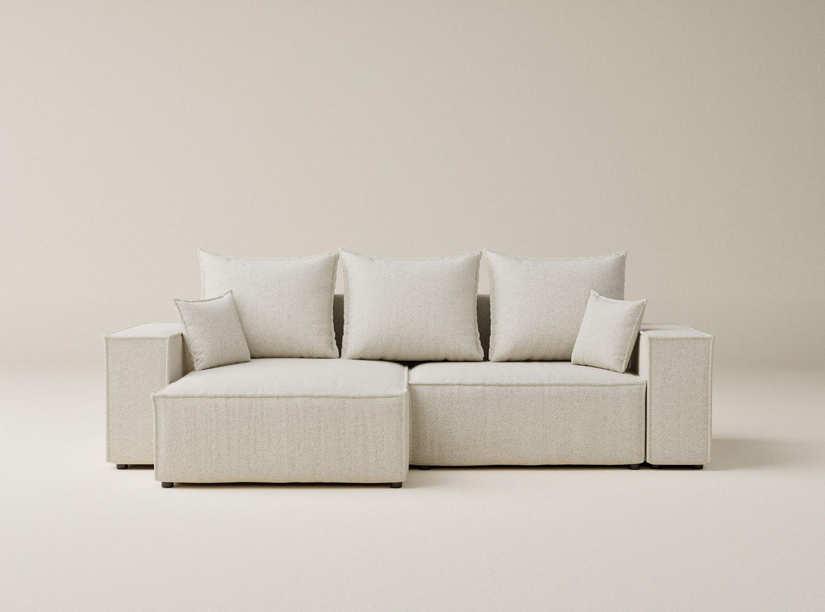 ECKSOFA MIT SCHLAFFUNKTION Moyo Creme Webstoff - Creme/Schwarz, Holz/Holzwerkstoff (255/148cm) - Maison de Reve