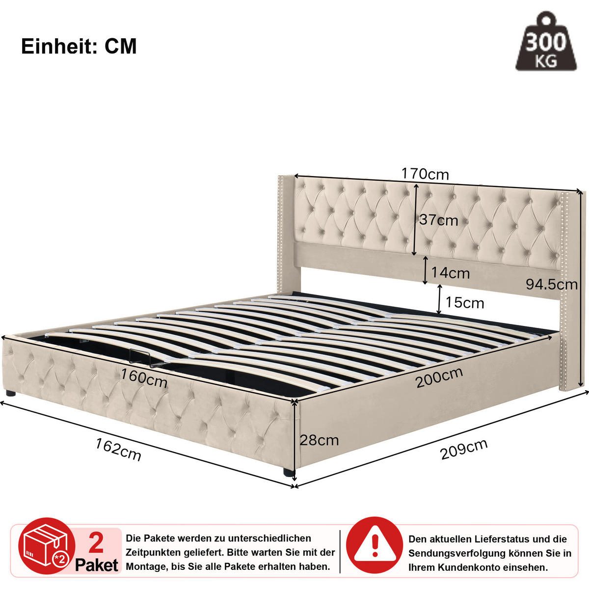 TAPECIRANI KREVET 160/200 cm u bež baršunu s prostorom za odlaganje - bež, drvni materijal/tekstil (160/200cm) - WISHDOR