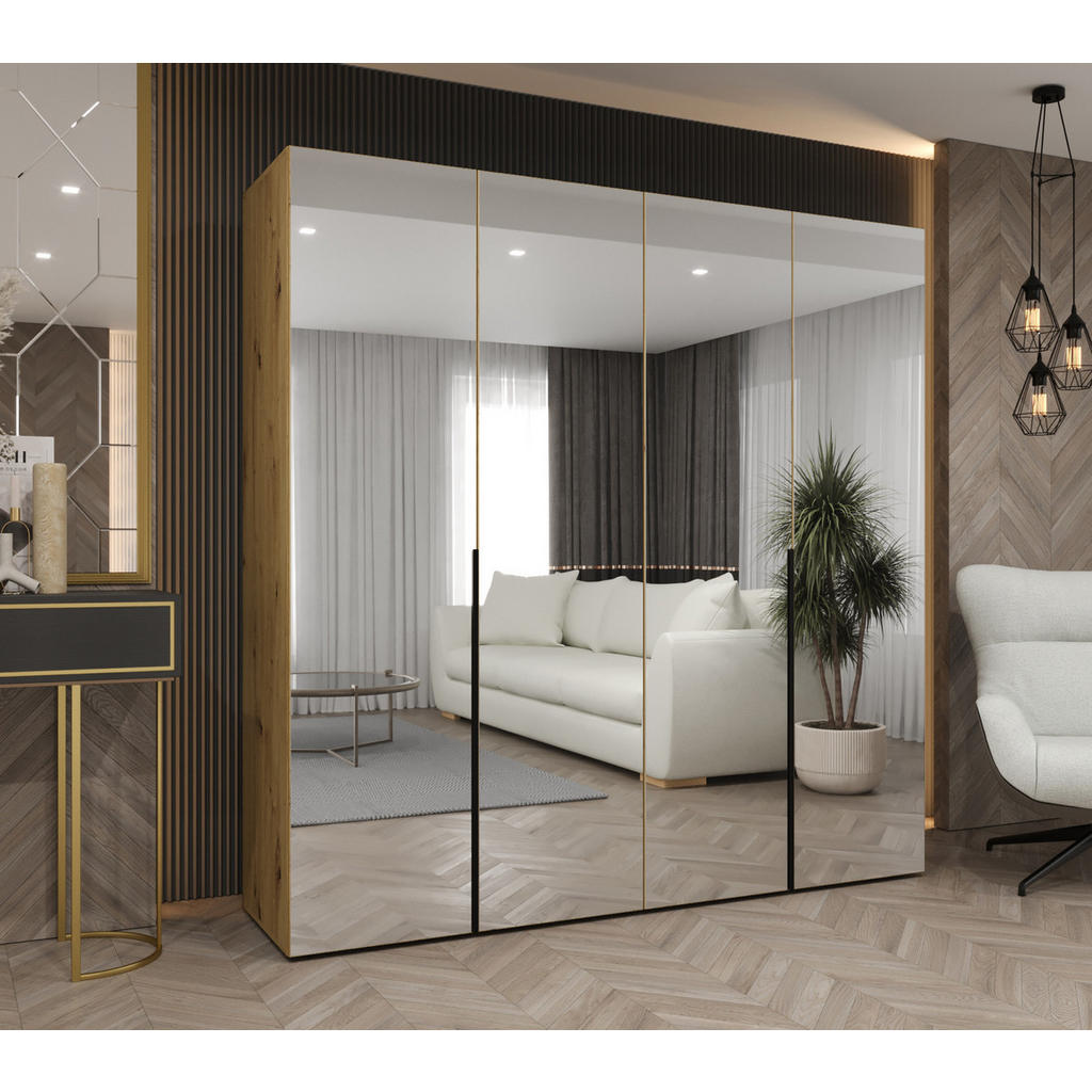 Thumbnail - Abiks Möbel Drehtürenschrank, Eiche Artisan, Schwarz, Holz, Nachbildung, Holz Optik, 6 Fächer, Rechteckig, 200x202x52 cm...