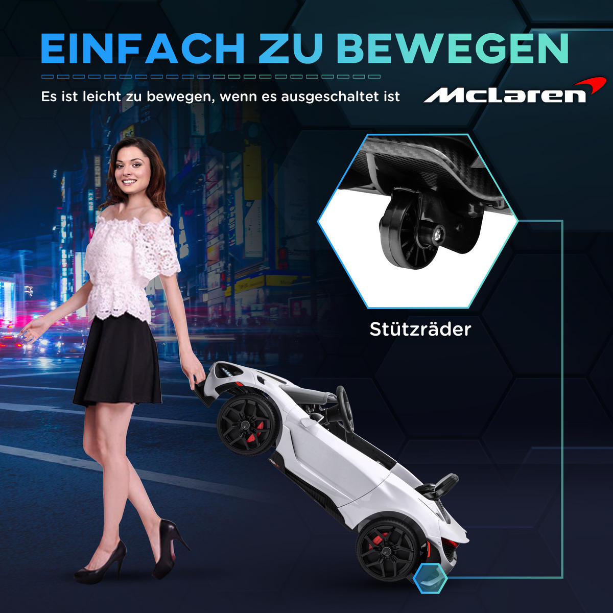 KINDER-ELEKTROAUTO mit Flügeltüren, fernsteuerbar, mit sanftem Antrieb und LED-Lichtern, Weiß - Weiß, Kunststoff/Metall (113/68/44cm) - AIYAPLAY