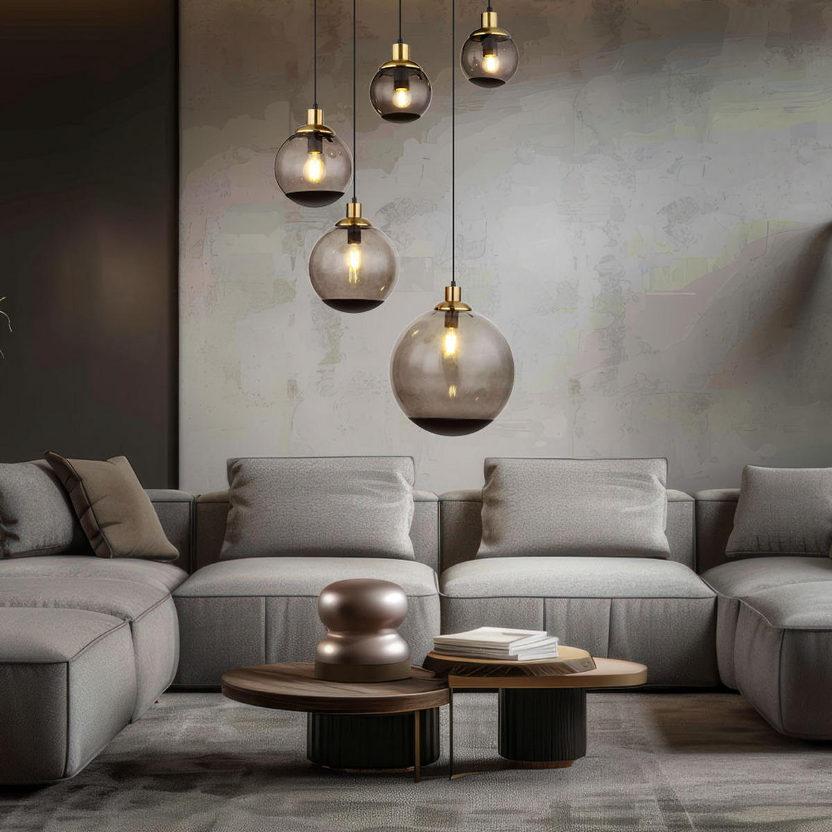 HÄNGELEUCHTE Metall Schwarz 5-Flammig - Schwarz, Glas (65/65/150cm) - Globo Lighting