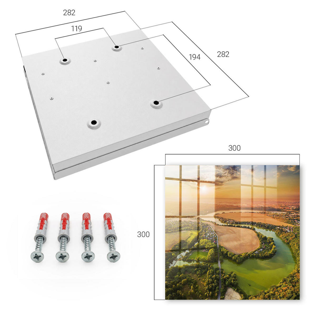 SCHLÜSSELBOX Weiß 30x30 cm – Türöffnung nach rechts - Landschaft der Natur - Grün, Metall (30/30/5cm) - TULUP