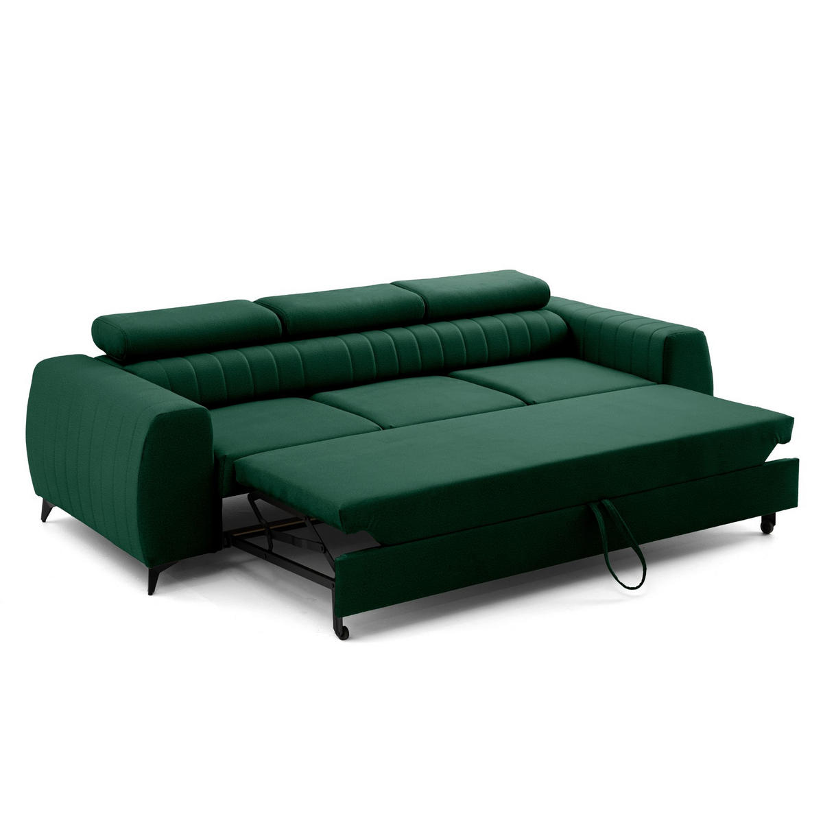 3-SITZER Sofa PIERO mit Schlaffunktion 125x195 Velours Dunkelgrün - Dunkelgrün/Schwarz, Holz/Textil (260/90/100cm) - Muffo