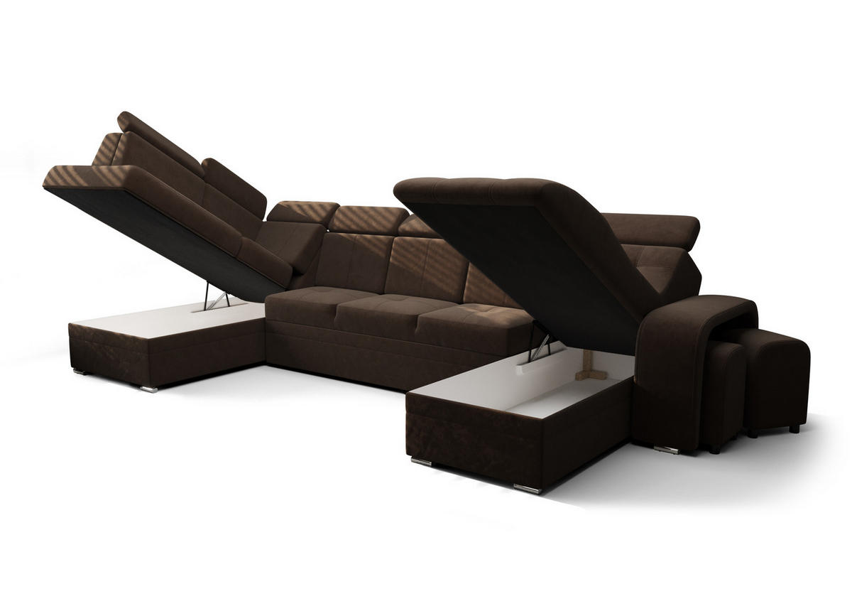 WOHNLANDSCHAFT KONGO RBN13, Eckcouch in U-Form mit Schlaffunktion, Farbe: Gelb, Velourstoff, Ottomane Rechts - Gelb, Textil (392/108/180cm) - O-Sofa