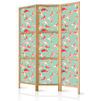 PARAVENT Japanischer 3-tlg 135x172 cm Koi-Fische - Grün, Holz/Textil (135/172/3cm) - Muralo