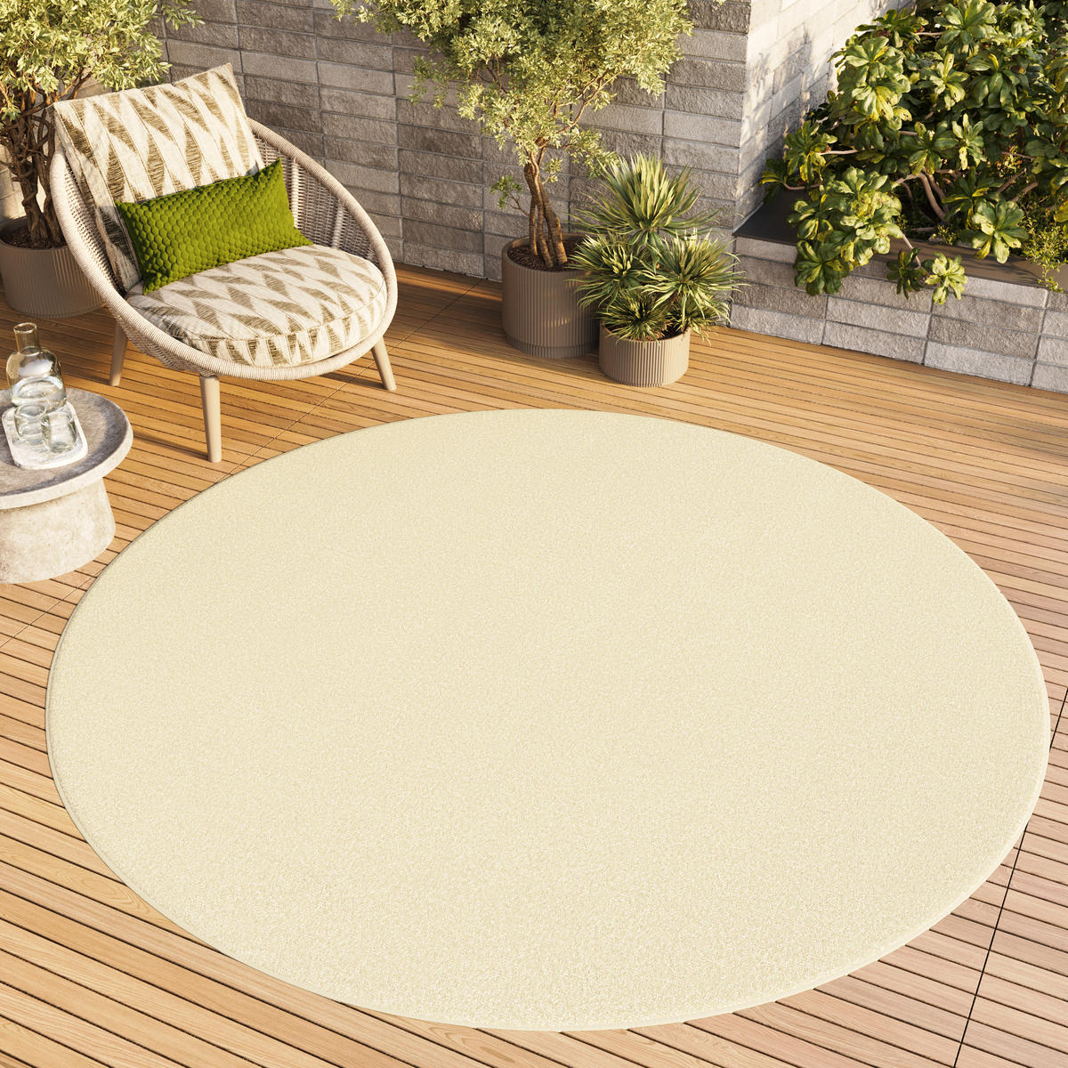 TEPPICH MONO Rund Outdoor Creme 240/240 cm - Creme, Textil (240/240cm) - Tapiso