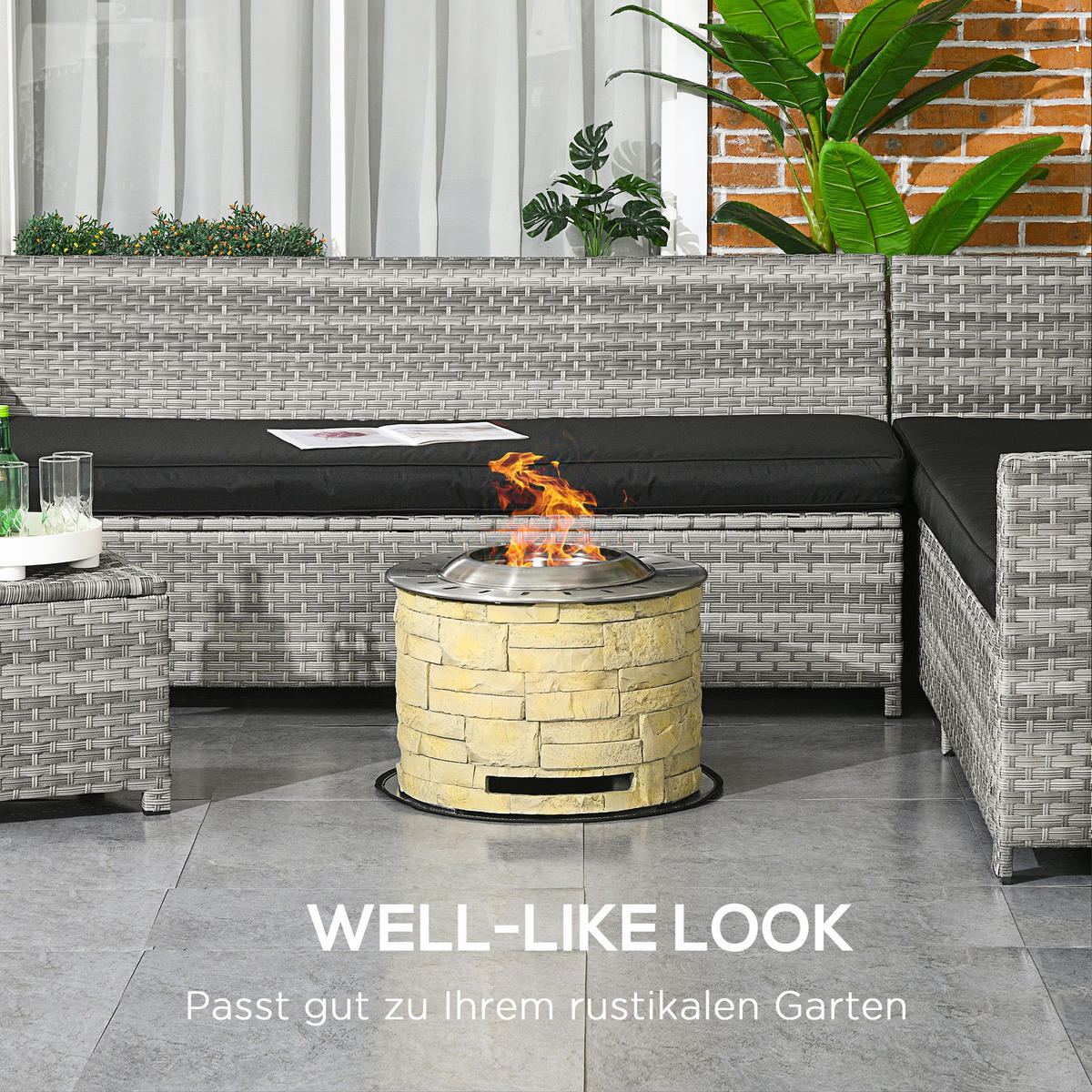 FEUERSCHALE, Edelstahl, Gelb - Gelb, Metall (52/39/52cm) - Outsunny