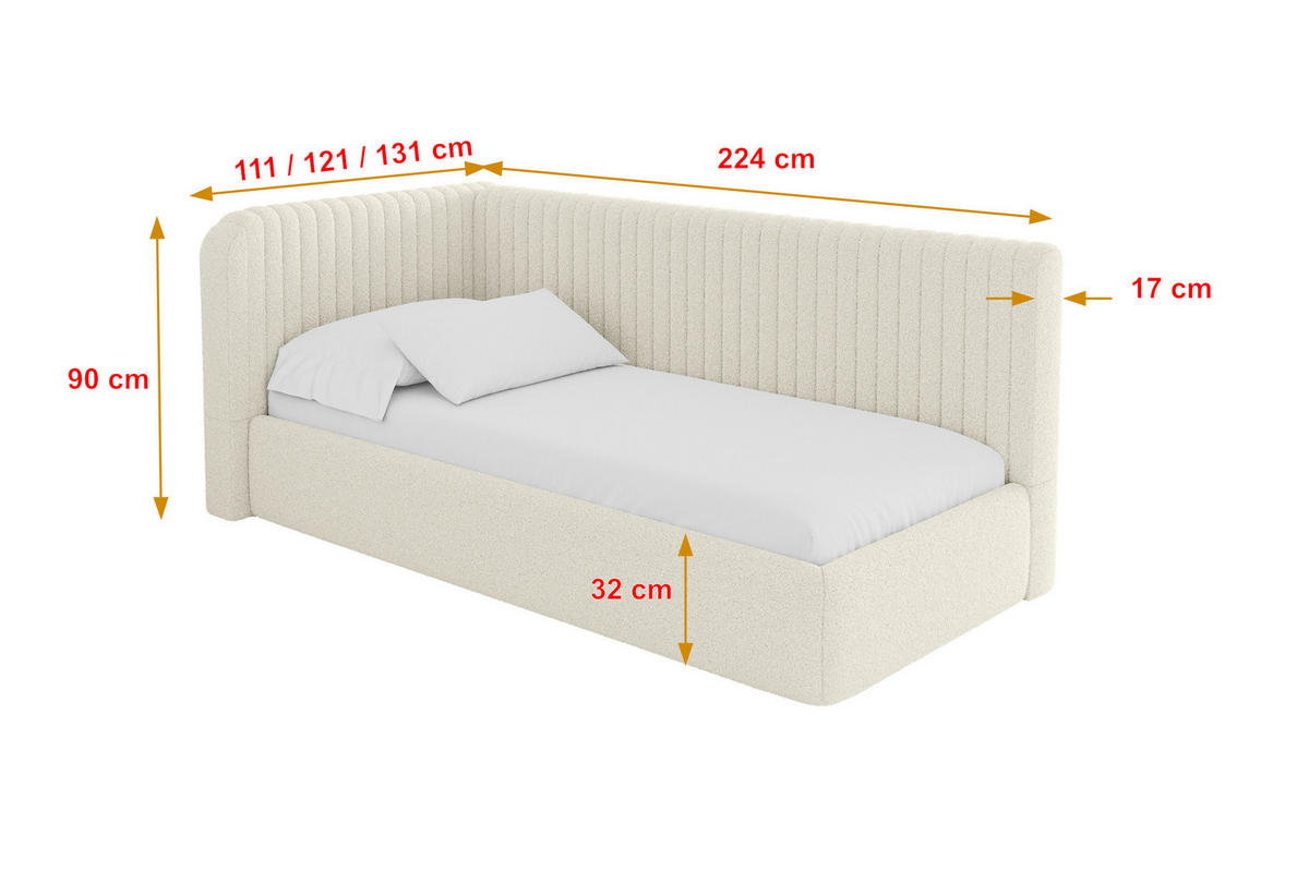 EINZELLBETT Jugendbett mit Bettkasten und Matratze H3/H4, Rechts - AURY 80x200 Beige - Perlmutt, Holzwerkstoff/Textil (80/200cm) - ALTDECOR