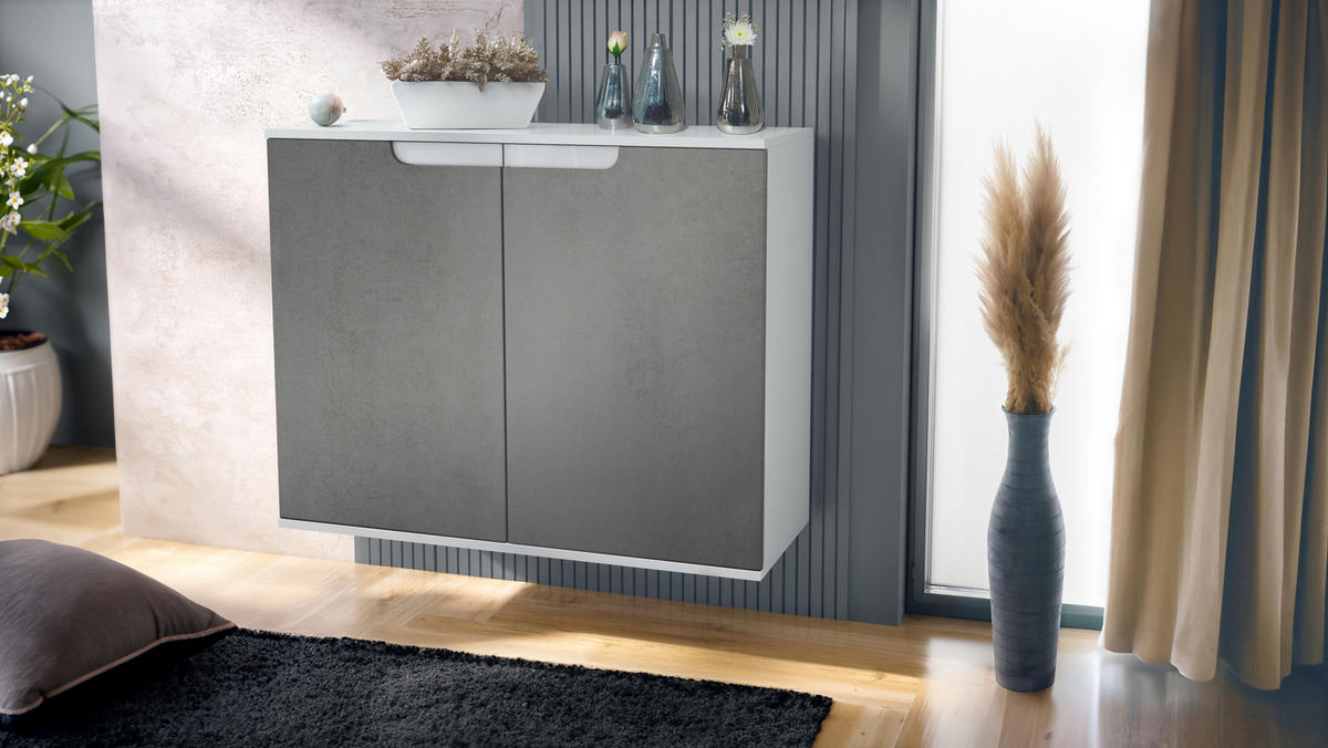 KOMMODE Sylt Beton Dunkel Optik - Dunkelgrau, Holzwerkstoff (92.5/73.5/35cm) - Vladon