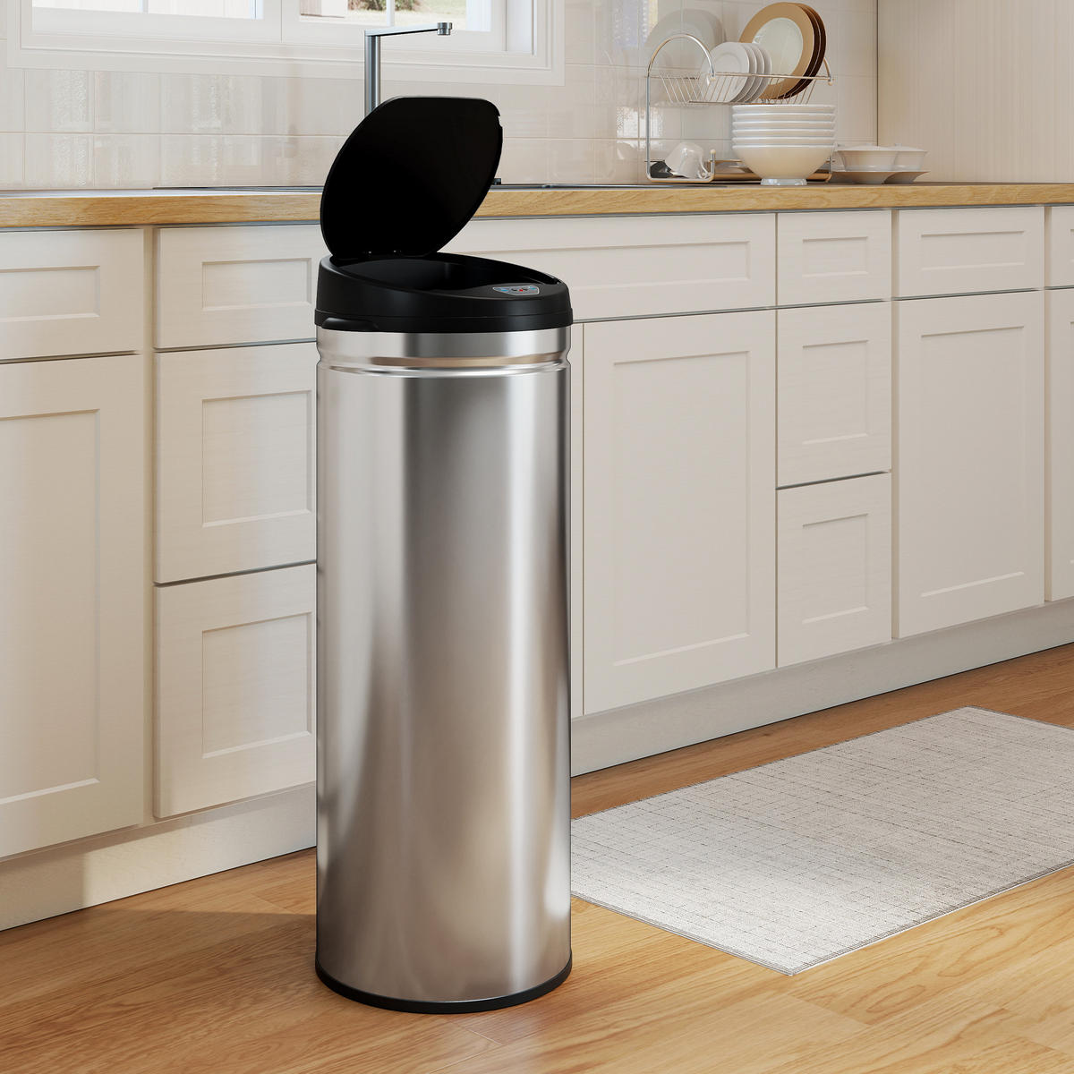 MÜLLEIMER mit Sensor 50L Edelstahl Automatischer Mülleimer mit Soft-Close-Deckel - Silberfarben, Metall (30.5/85/30.5cm) - HOMCOM