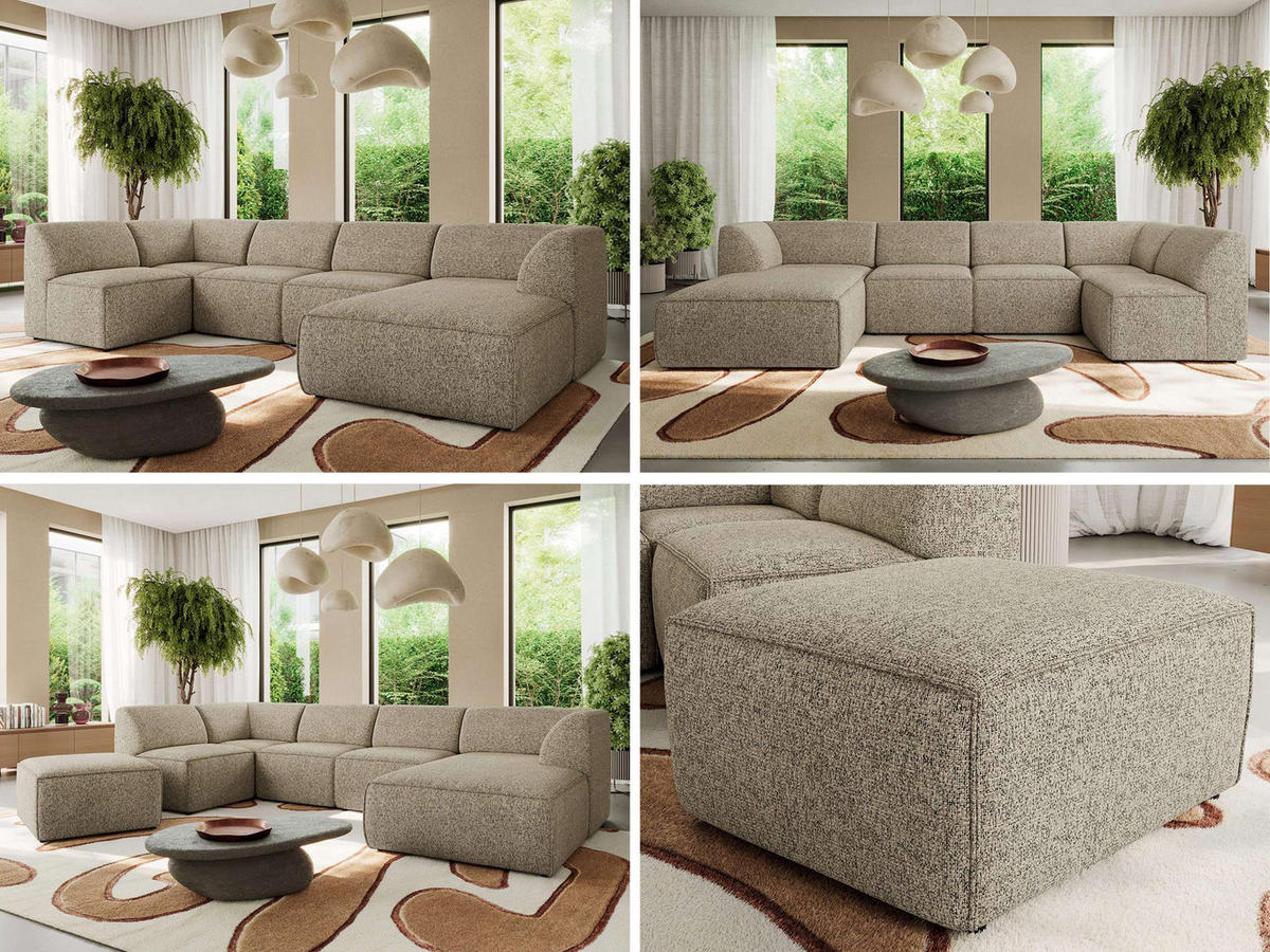 WOHNLANDSCHAFT MODARO U 6M - Dunkelbeige Struktur - Rechts - Schwarz/Cappuccino, Textil (345/78/180cm) - MKS