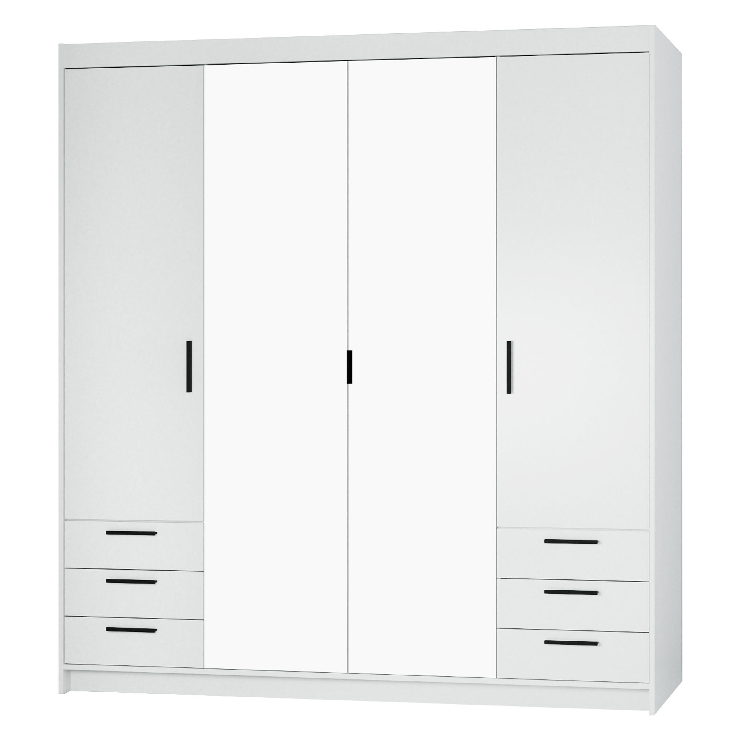 KLEIDERSCHRANK Storicos Weiß 176,3/190,5/53 cm - 4T6S Modern mit Schubladen und Spiegel - Weiß, Holzwerkstoff/Kunststoff (176.3/190.6/53cm) - AX Living