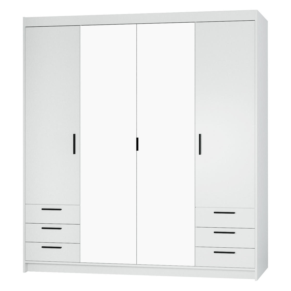 KLEIDERSCHRANK Storicos Weiß 176,3/190,5/53 cm - 4T6S Modern mit Schubladen und Spiegel - Weiß, Holzwerkstoff/Kunststoff (176.3/190.6/53cm) - AX Living