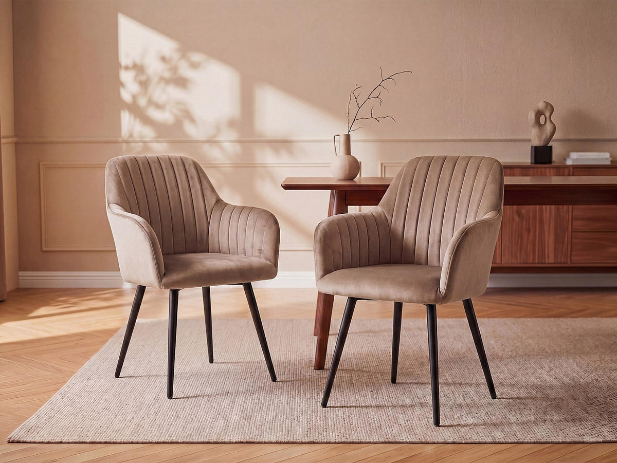STUHL - 58 cm x 59 cm - Samt, Stoff - Beige - ELEANA - Beige, Textil (58/82/59cm) - Vente-Unique