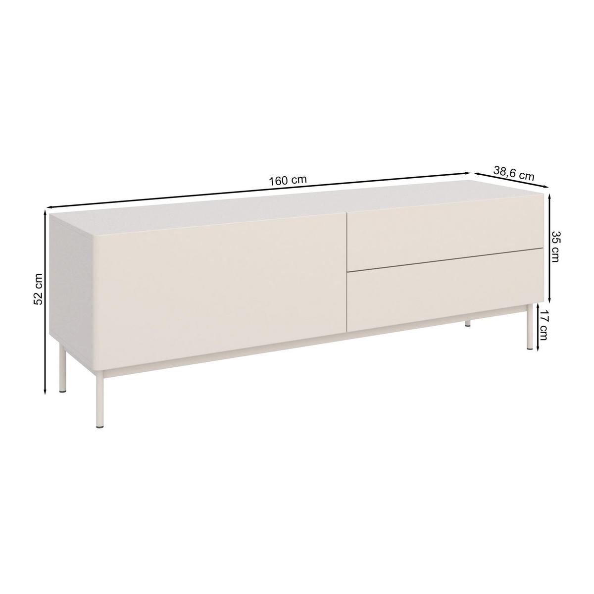 TV-STOLEK Olio Černá 160 cm - černá, kov/kompozitní dřevo (160/52/38.6cm) - Selsey