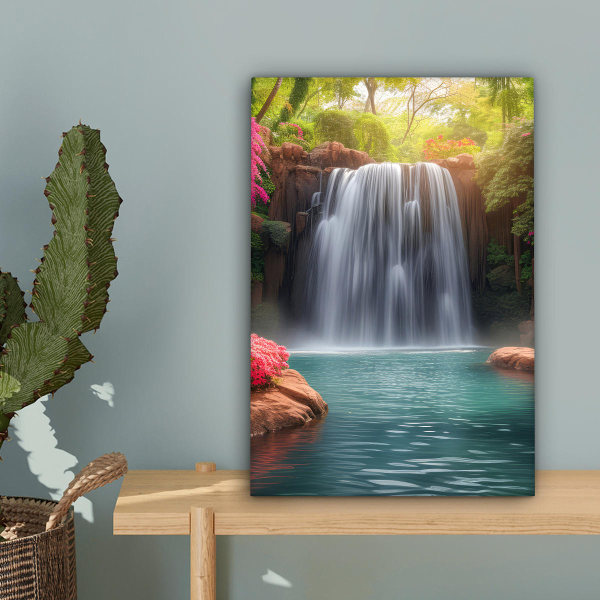 LEINWANDBILD Wasserfall - Natur - Pflanzen - Dschungel - Wasser 20x30 cm - Grün, Textil (20/30cm) - MuchoWow