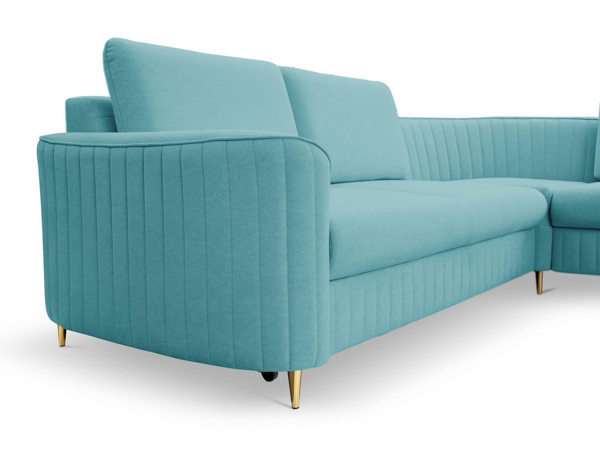 ECKSOFA VELA L-S Grün Velours-Stoff mit Schlaffunktion - Grün, Holz (251/251cm) - MASSENO