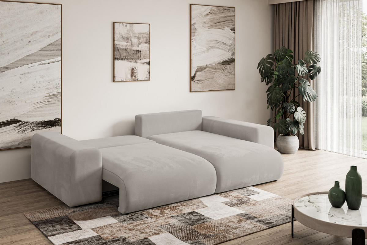 ECKSOFA Ottomane rechts ESKAR-L 266x176x84 Hellbraun Velours - Hellbraun/Schwarz, Holzwerkstoff/Kunststoff (176/266cm) - ALTDECOR