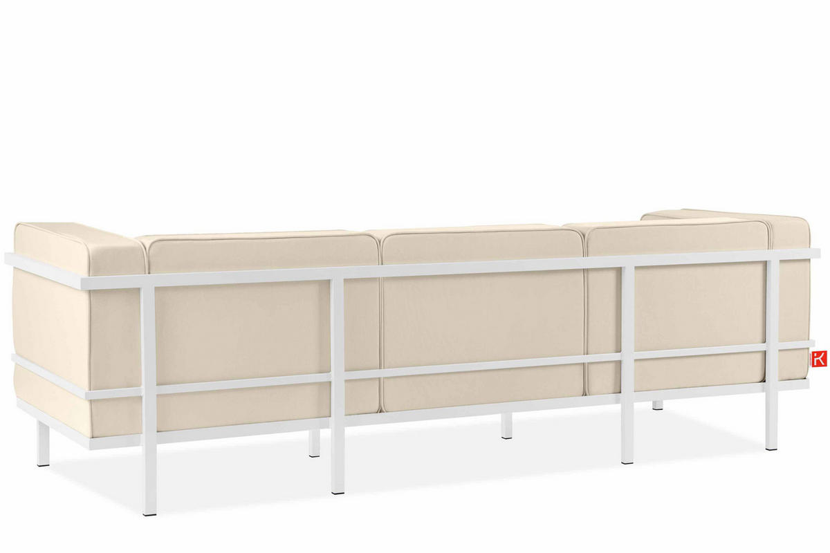 GARTENSOFA TRIGLO 3-Personen, Stahlrahmen, Modern, Weiß/Cremeweiß - Creme/Weiß, Textil/Metall (229/70/69cm) - KONSIMO®
