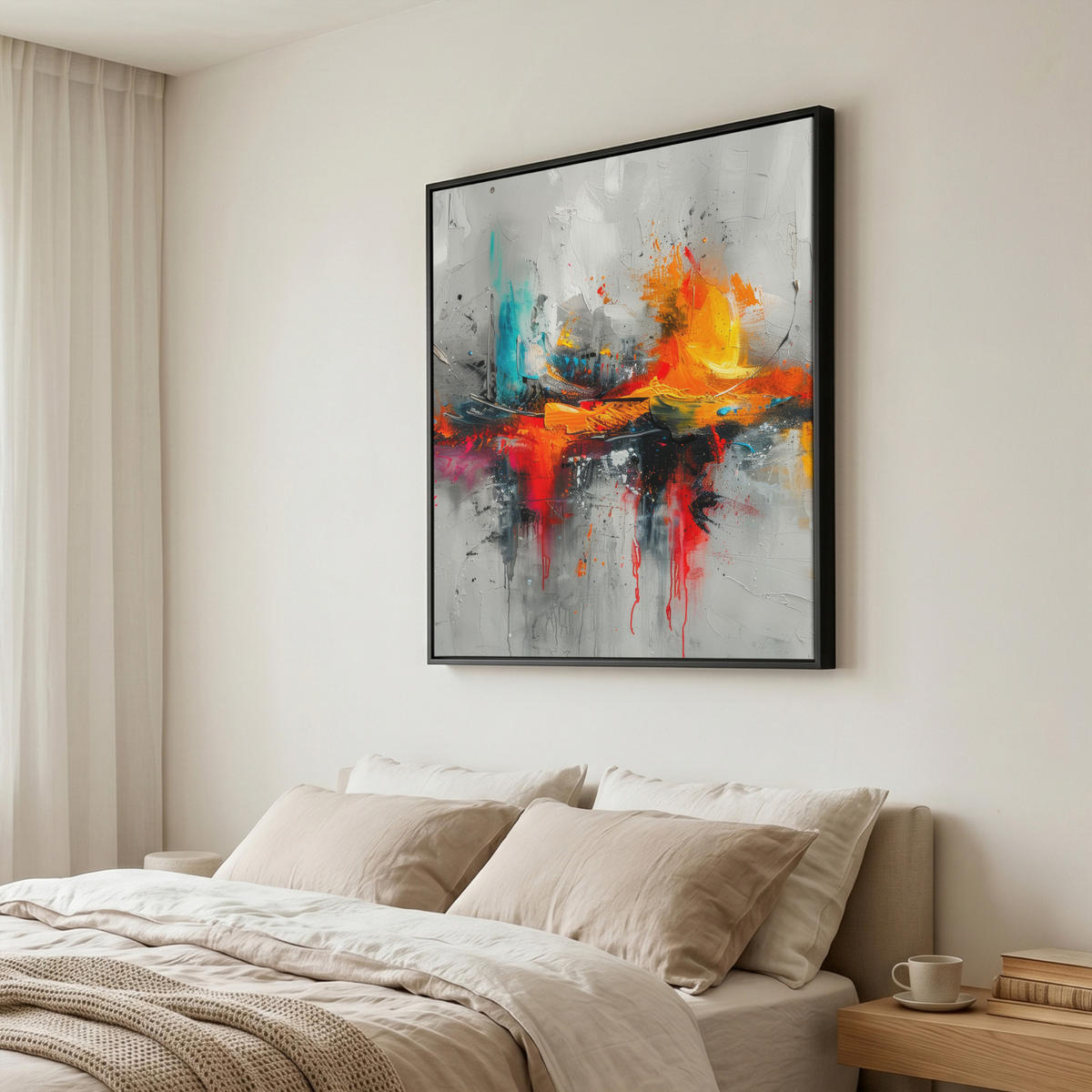LEINWAND Bilder mit Rahmen - Moderne Kunst - Orange - Grau - Abstrakt - 90x90 - Hellgrau, Textil (90/90cm) - MuchoWow