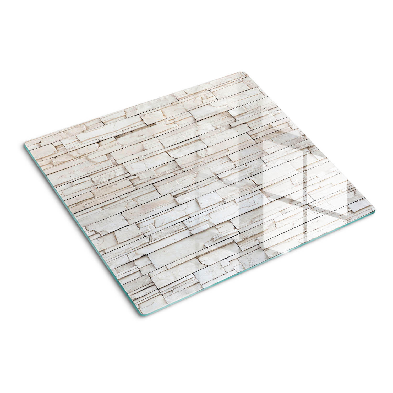 GLASPLATTE 60x52 cm Weiße Steinmauer - Weiß Hochglanz/Beige, Glas (60/0.4/52cm) - TULUP