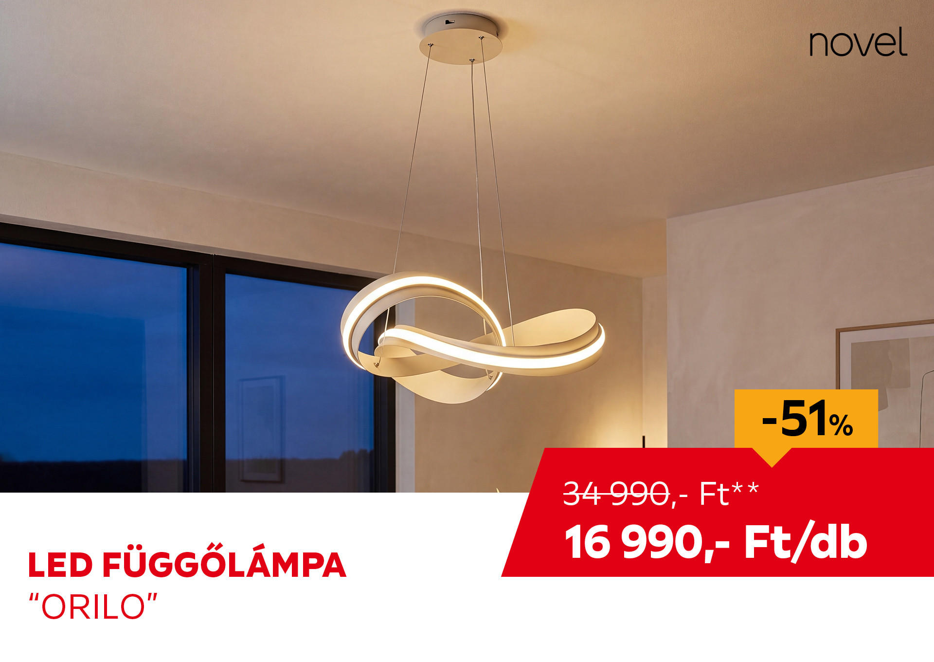 LED FÜGGŐLÁMPA "ORILO" Kiemelt termék 34990 Ft.- helyett 16990 Ft.-