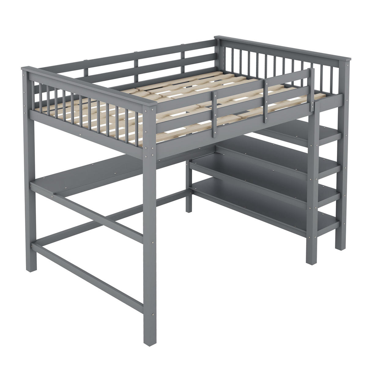 HOCHBETT 140/200 cm, Grau mit Schreibtisch und Ablagefächern ohne Matratze - Grau, Holz (140/200cm) - MIVRAY
