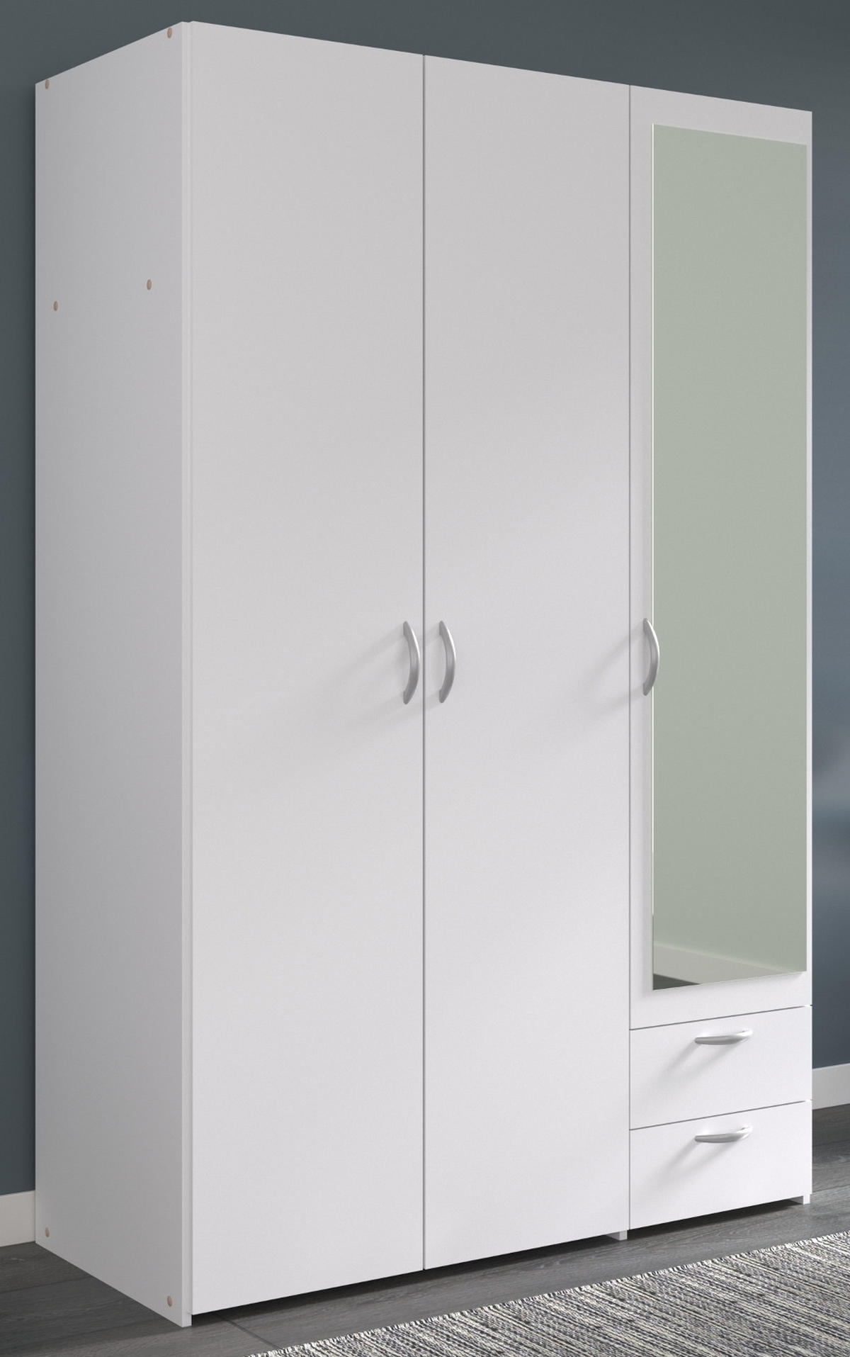 KLEIDERSCHRANK mit Spiegel weiß 120 cm 3-türig Drehtürenschrank - Silberfarben/Weiß, Glas/Holzwerkstoff (120/185/51cm) - Furn.Design