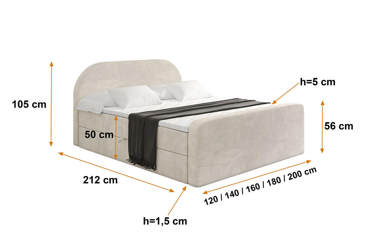BOXBETT mit Matratze H4 und Lattenrost - NOX-Z - 160x200 - Beige Casablanca - Beige, Holzwerkstoff (160/200cm) - ALTDECOR