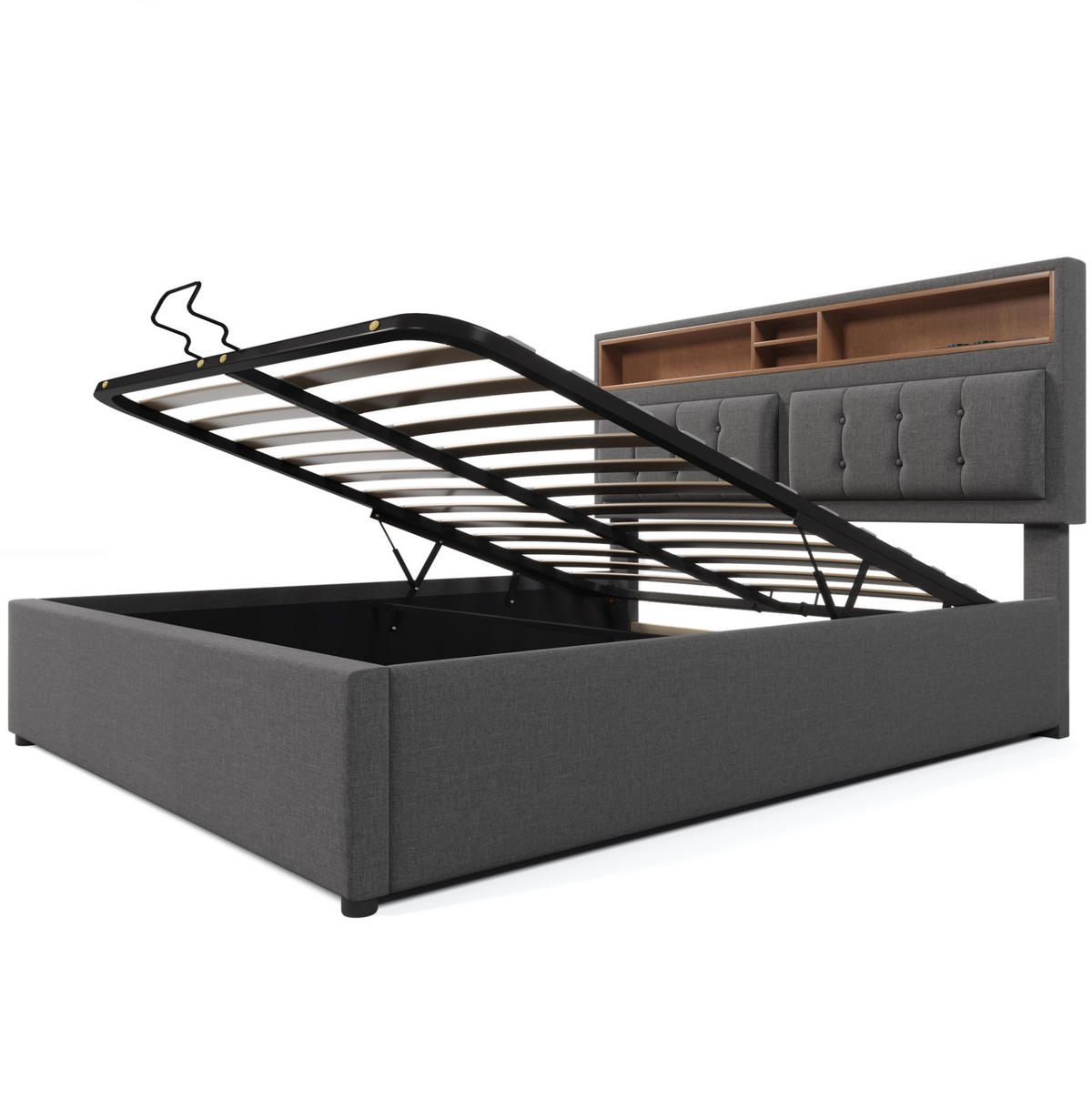 POLSTERBETT 140/200 cm Grau aus Leinen mit Bettkasten, Matratze und USB-Type-C - Grau, Textil (140/200cm) - Flora Grace