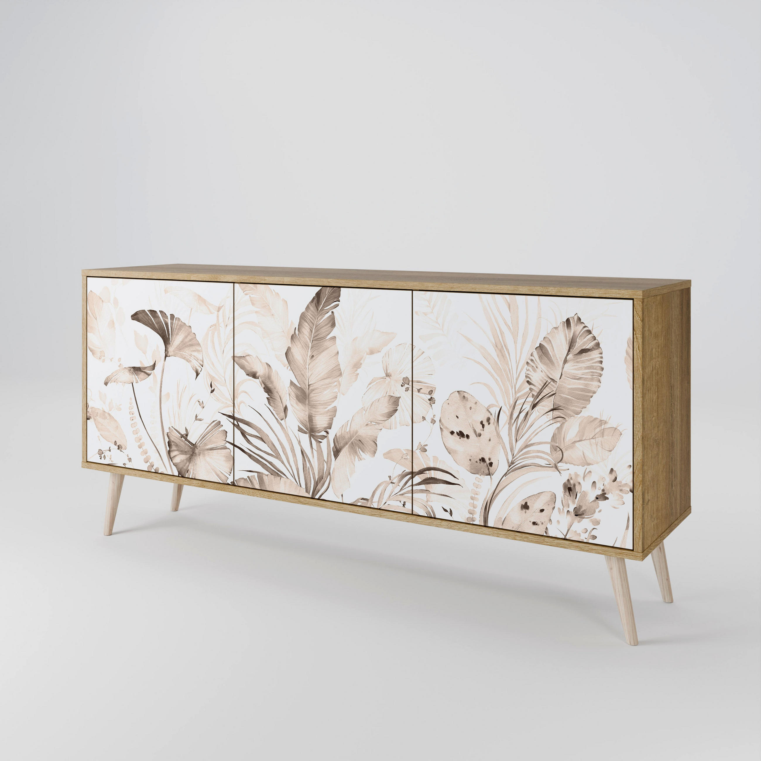 SIDEBOARD WILD TENDERNESS, Eicheneffekt, 164,5x42x77,5 cm, 3 Türen - Eichefarben/Buchefarben, Holzwerkstoff/Buchenholz (164.5/77.5/42cm) - SpaceRebels