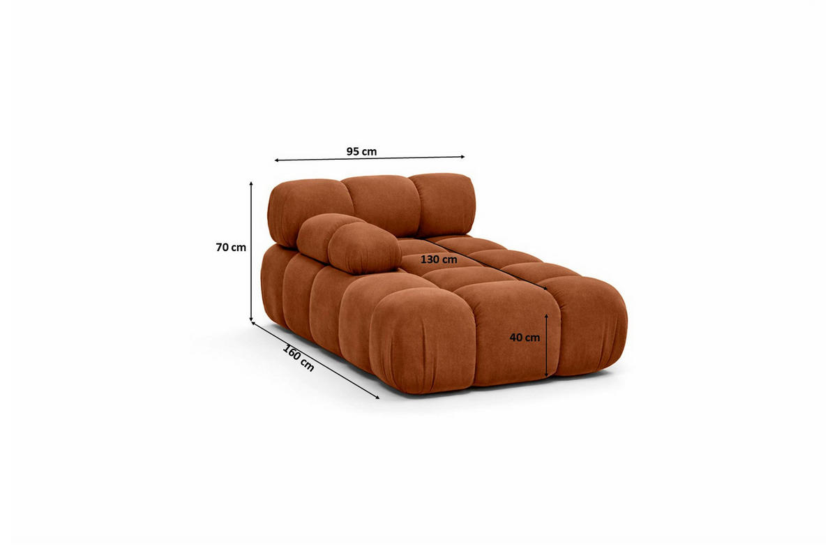 CHAISELONGUE Modular, Veloursstoff Salvador, Braun, Links, Selia - Braun, Holz (95/70/160cm) - Kaiser Möbel