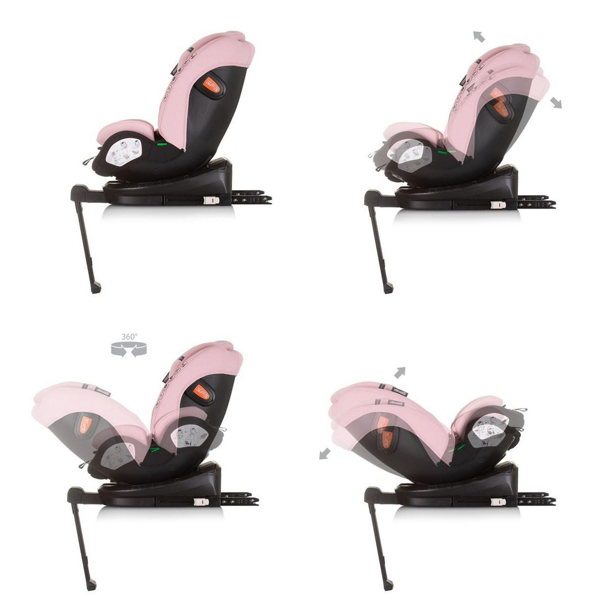 KINDERSITZ Tourino i-Size (40-150cm) rosa Isofix, höhenverstellbar, Stützbein, drehbar - Rosa, Kunststoff (46/78/49cm) - Chipolino