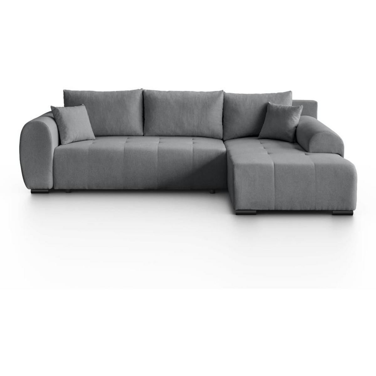 ECKSCHLAFSOFA Diana mt Bettkasten grau rechts - Schwarz/Grau, Textil (255/175cm) - Beautysofa