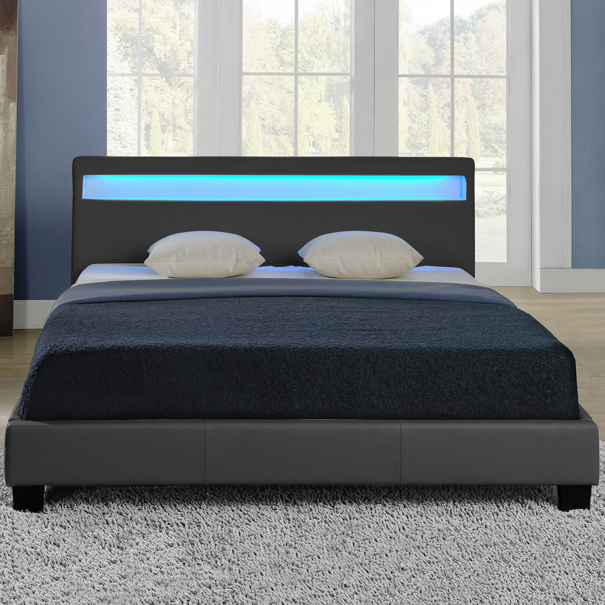 POLSTERBETT Paris mit Matratze und LED-Beleuchtung - Dunkelgrau, Textil (140/200cm) - Corium