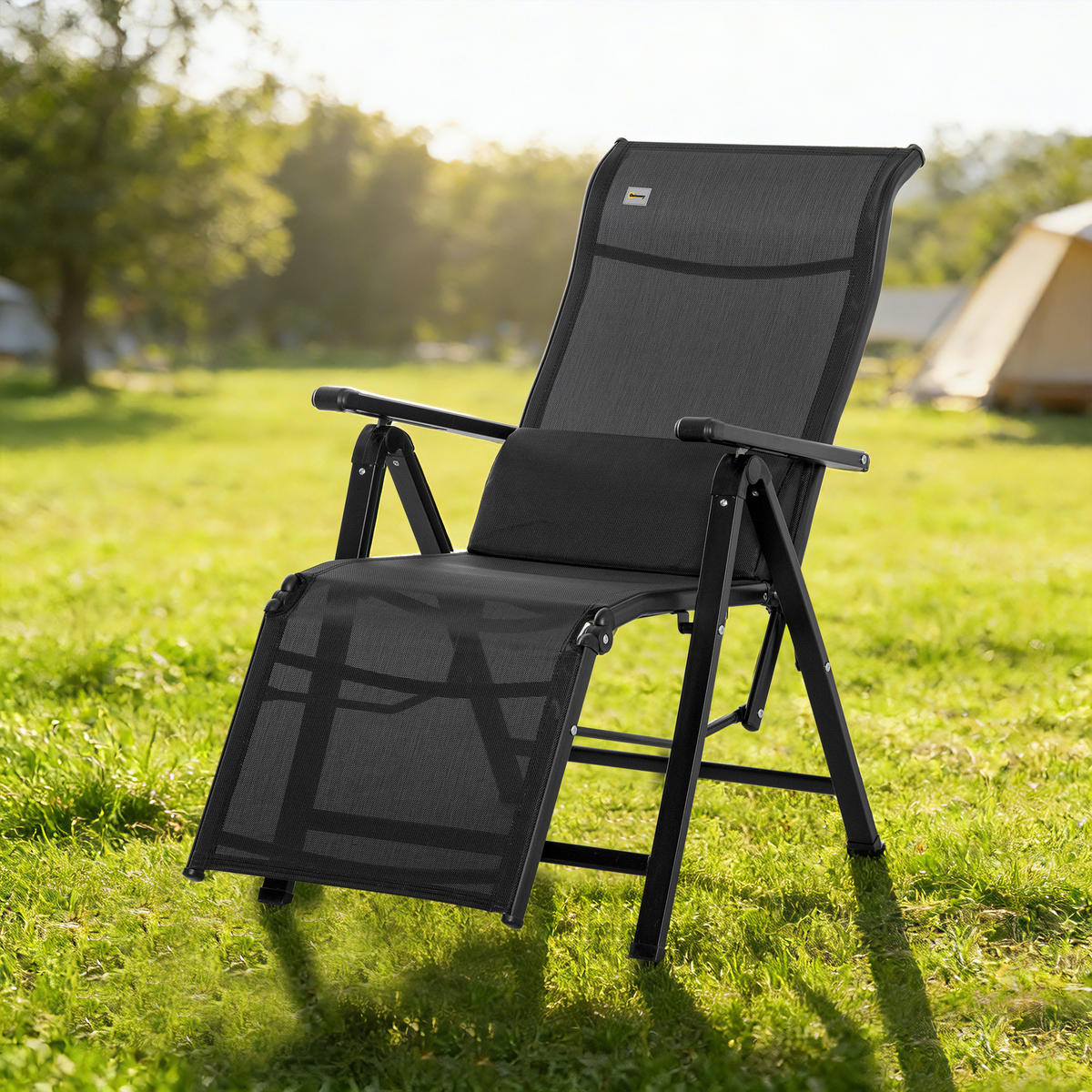 SONNENLIEGE DE-13534 9-fach verstellbar mit Lordosenkissen Schwarz - Schwarz, Metall (65/111/70cm) - ComfortXL
